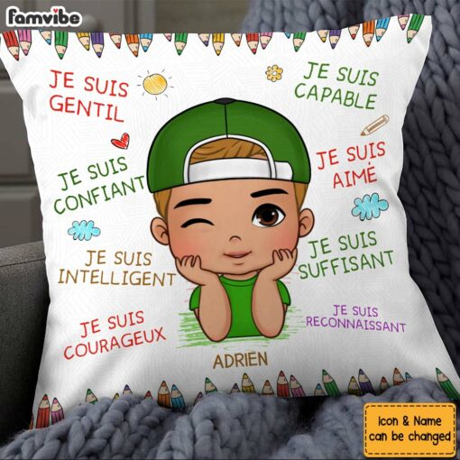 Personalized Gift For Grandson French Je Suis Gentil Pillow