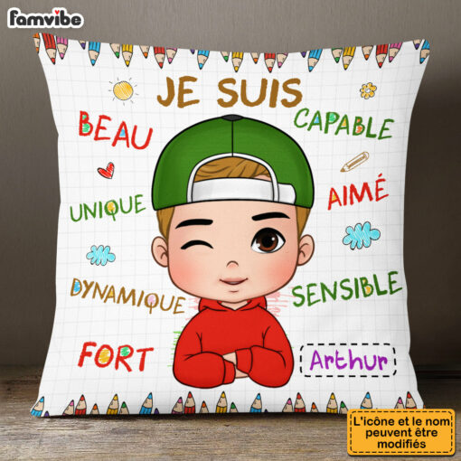 Personalized Gift For Grandson French Je Suis Pillow