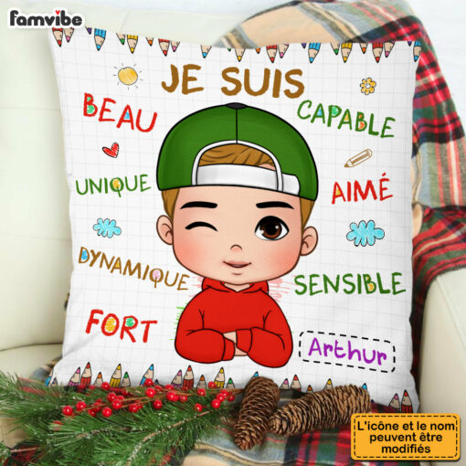 Personalized Gift For Grandson French Je Suis Pillow