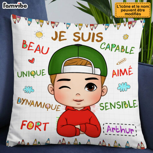 Personalized Gift For Grandson French Je Suis Pillow