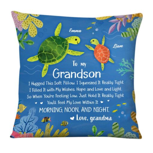 Personalized Gift For Grandson From Grandma Turtle Hug This Pillow