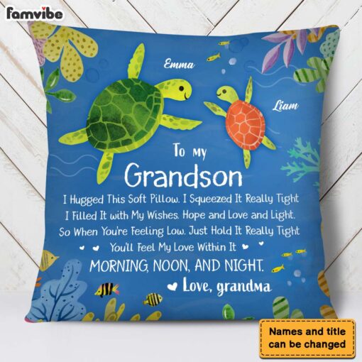 Personalized Gift For Grandson From Grandma Turtle Hug This Pillow