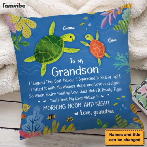 Personalized Gift For Grandson From Grandma Turtle Hug This Pillow