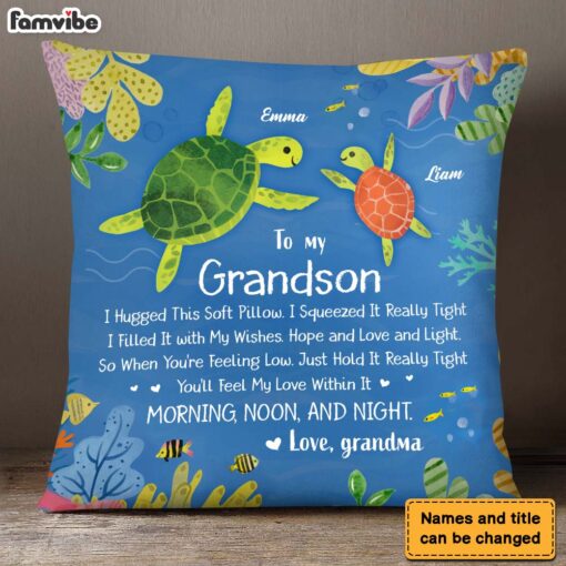 Personalized Gift For Grandson From Grandma Turtle Hug This Pillow