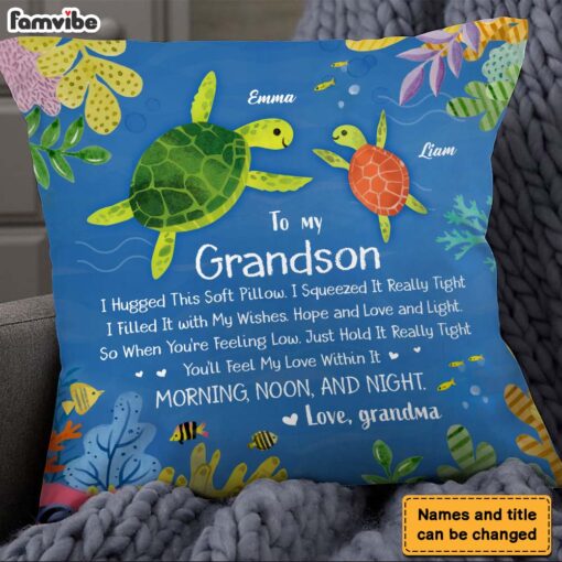 Personalized Gift For Grandson From Grandma Turtle Hug This Pillow