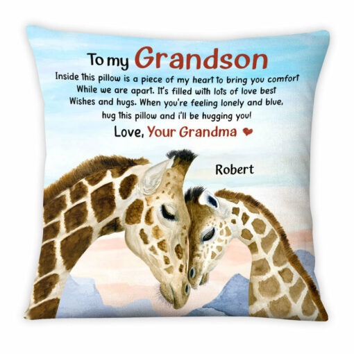 Personalized Gift For Grandson Giraffe Hug This Pillow