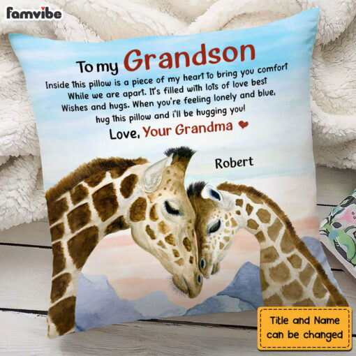 Personalized Gift For Grandson Giraffe Hug This Pillow