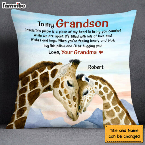 Personalized Gift For Grandson Giraffe Hug This Pillow