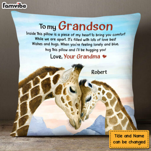 Personalized Gift For Grandson Giraffe Hug This Pillow