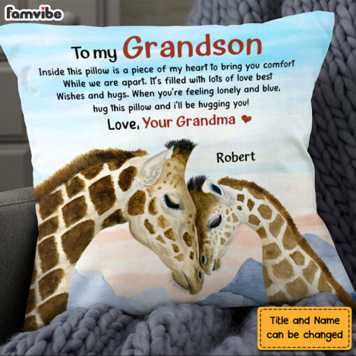 Personalized Gift For Grandson Giraffe Hug This Pillow