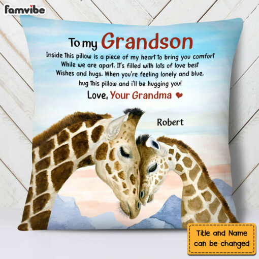 Personalized Gift For Grandson Giraffe Hug This Pillow