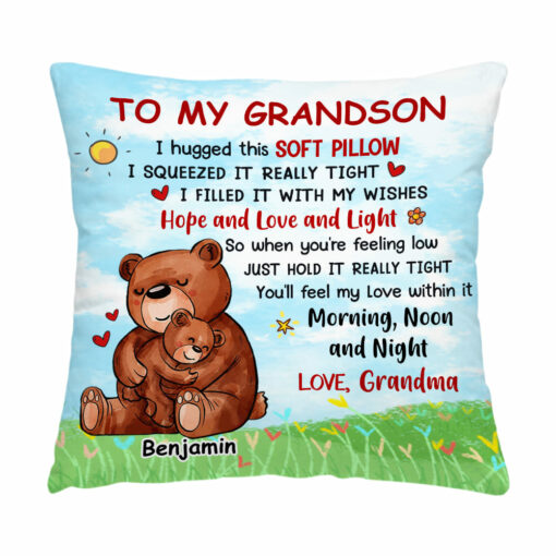 Personalized Gift For Grandson Granddaughter Animal Hug This Pillow