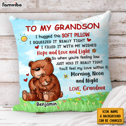 Personalized Gift For Grandson Granddaughter Animal Hug This Pillow