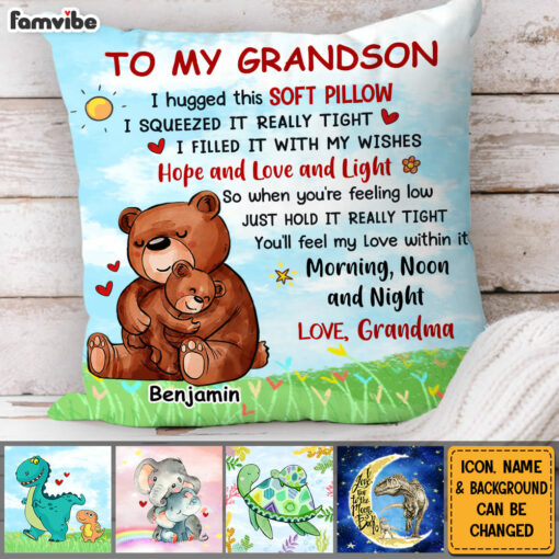 Personalized Gift For Grandson Granddaughter Animal Hug This Pillow