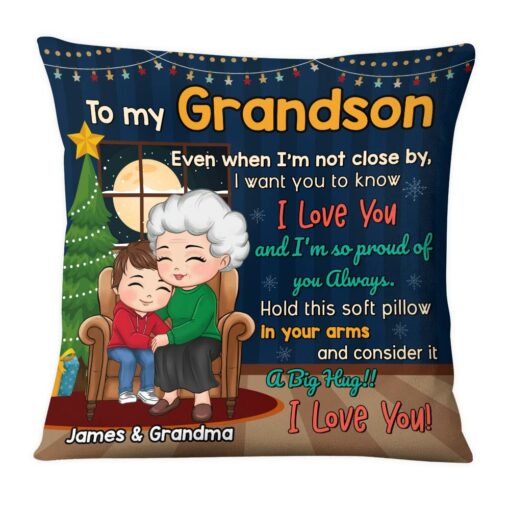 Personalized Gift For Grandson Grandma Hugging Pillow