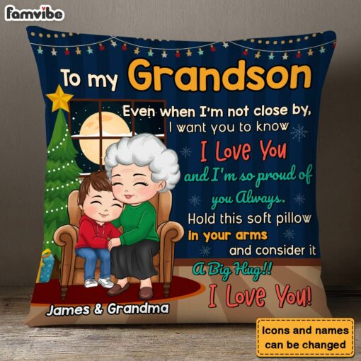 Personalized Gift For Grandson Grandma Hugging Pillow