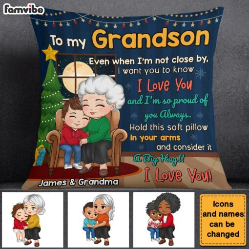 Personalized Gift For Grandson Grandma Hugging Pillow