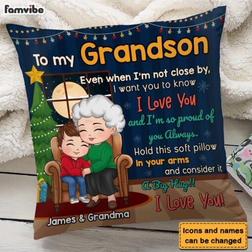 Personalized Gift For Grandson Grandma Hugging Pillow