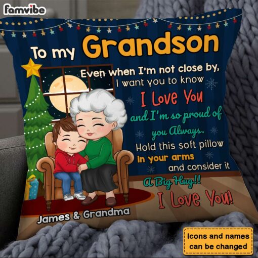 Personalized Gift For Grandson Grandma Hugging Pillow