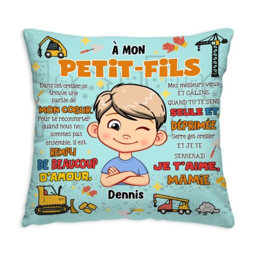 Personalized Gift For Grandson Hug This Construction French Pillow