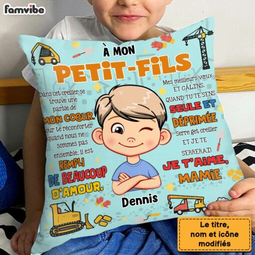 Personalized Gift For Grandson Hug This Construction French Pillow