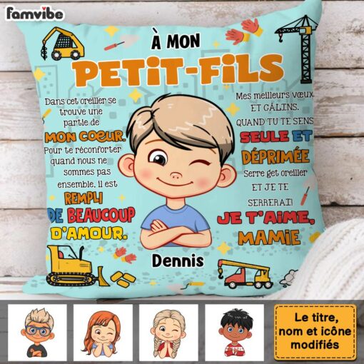 Personalized Gift For Grandson Hug This Construction French Pillow