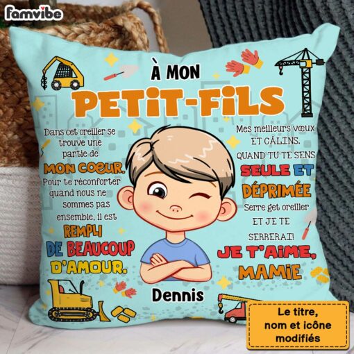 Personalized Gift For Grandson Hug This Construction French Pillow