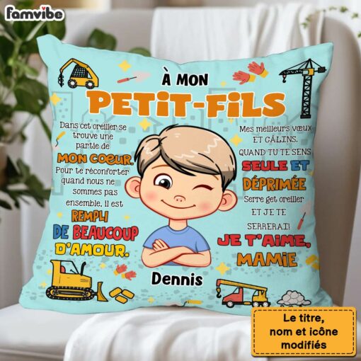 Personalized Gift For Grandson Hug This Construction French Pillow