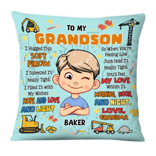 Personalized Gift For Grandson Hug This Construction Pillow