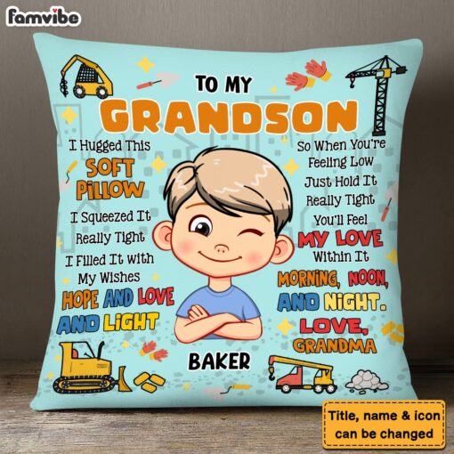 Personalized Gift For Grandson Hug This Construction Pillow