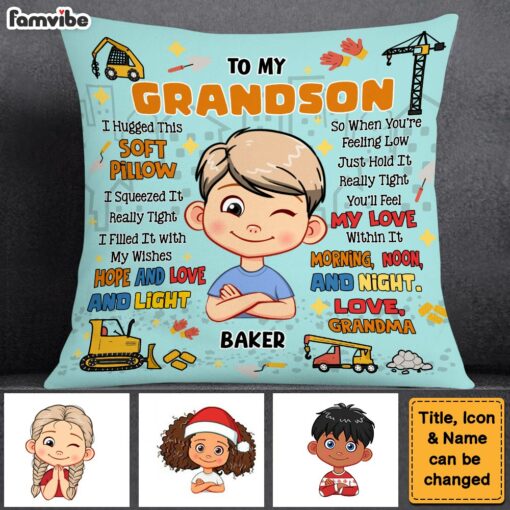 Personalized Gift For Grandson Hug This Construction Pillow