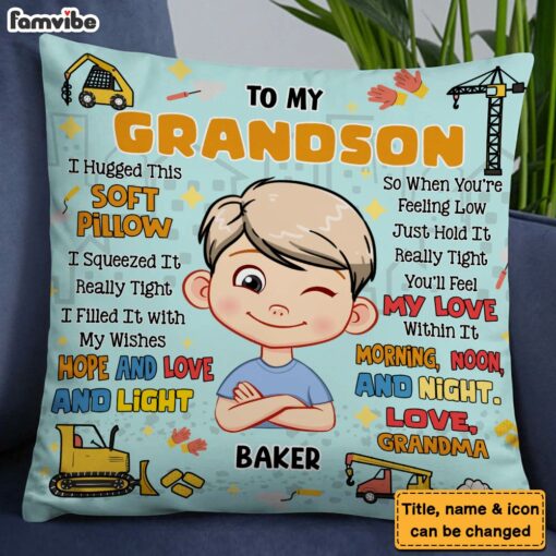 Personalized Gift For Grandson Hug This Construction Pillow