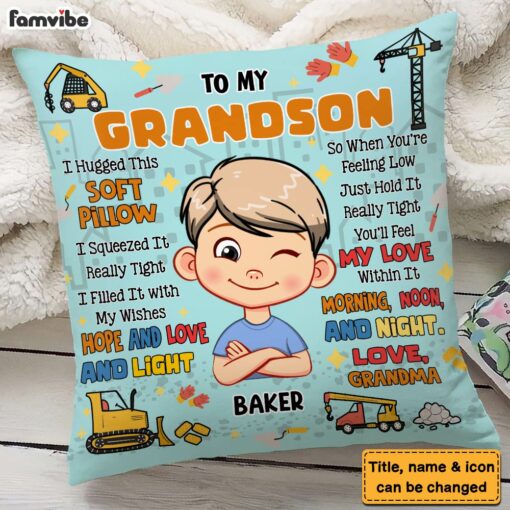 Personalized Gift For Grandson Hug This Construction Pillow