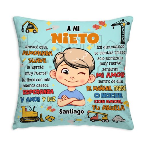 Personalized Gift For Grandson Hug This Construction Spanish Pillow