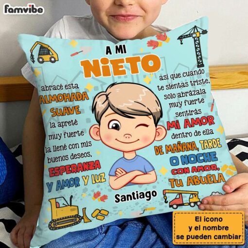 Personalized Gift For Grandson Hug This Construction Spanish Pillow