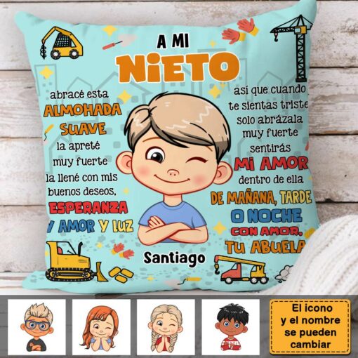 Personalized Gift For Grandson Hug This Construction Spanish Pillow