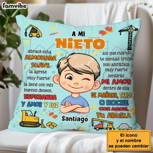 Personalized Gift For Grandson Hug This Construction Spanish Pillow