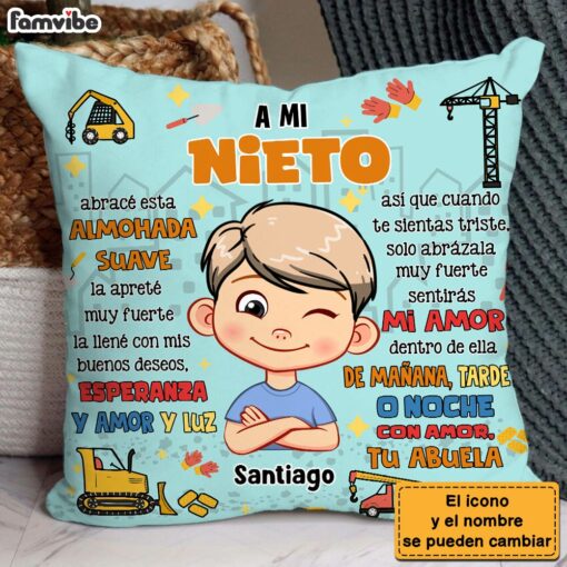 Personalized Gift For Grandson Hug This Construction Spanish Pillow