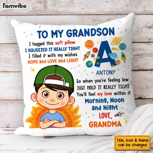 Personalized Gift For Grandson Hug This Letter Initials Pillow