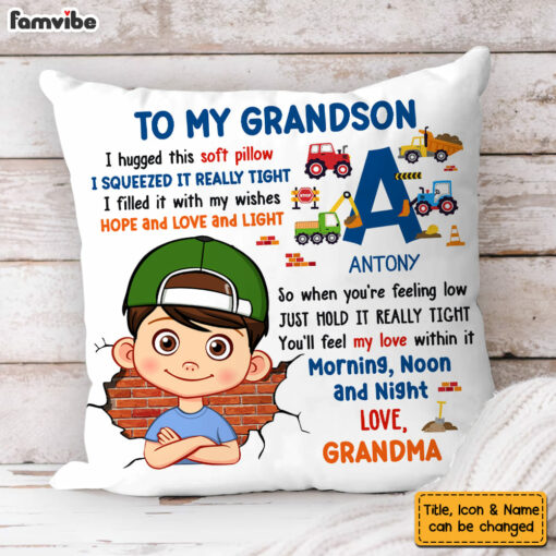 Personalized Gift For Grandson Hug This Letter Initials Pillow