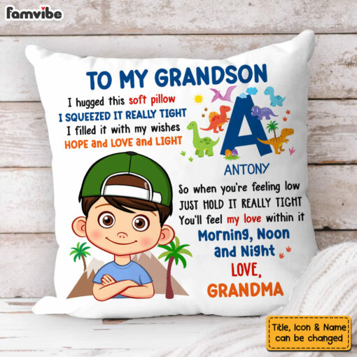 Personalized Gift For Grandson Hug This Letter Initials Pillow