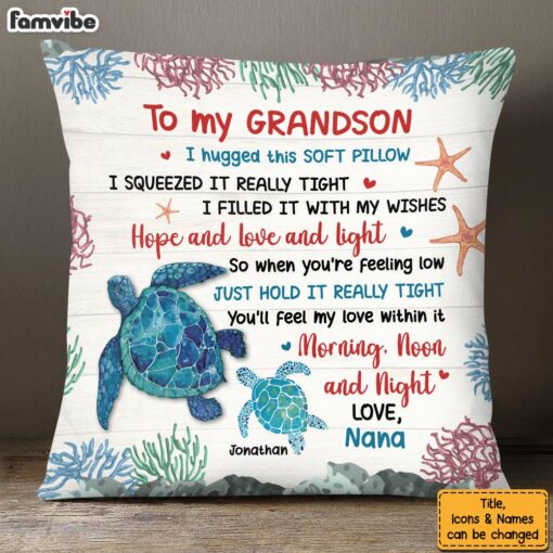 Personalized Gift For Grandson Hug This Turtle Pillow