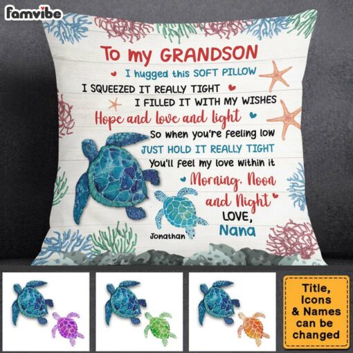 Personalized Gift For Grandson Hug This Turtle Pillow