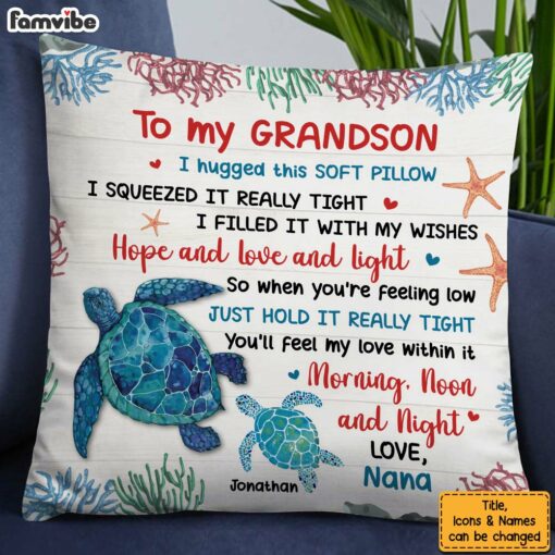 Personalized Gift For Grandson Hug This Turtle Pillow