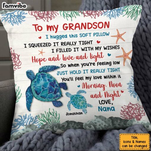 Personalized Gift For Grandson Hug This Turtle Pillow