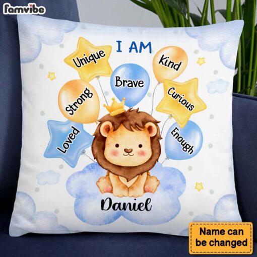 Personalized Gift For Grandson I Am Affirmations Cute Lion Pillow