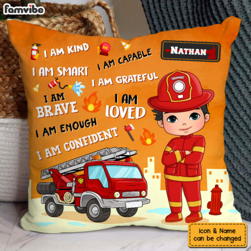 Personalized Gift For Grandson I Am Kind Firefighter Pillow