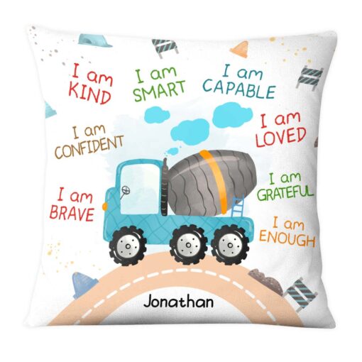 Personalized Gift For Grandson I Am Kind Watercolor Construction Diggers Pillow