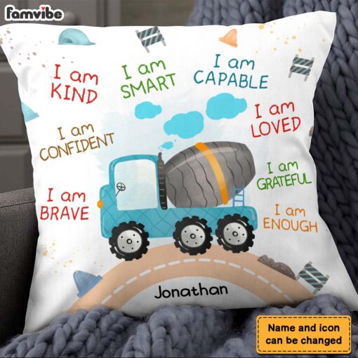 Personalized Gift For Grandson I Am Kind Watercolor Construction Diggers Pillow