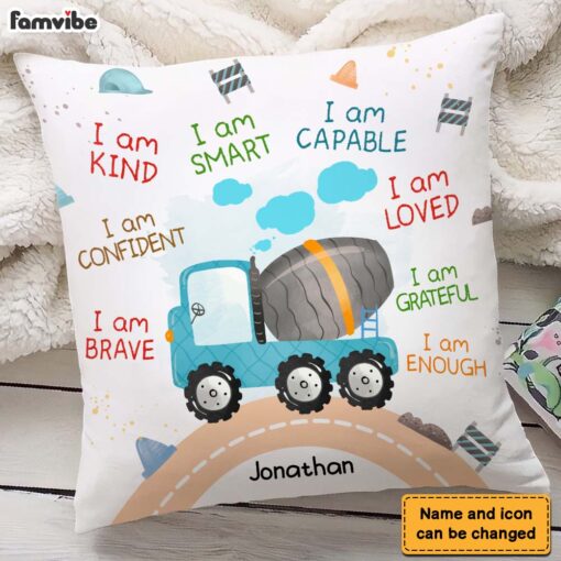 Personalized Gift For Grandson I Am Kind Watercolor Construction Diggers Pillow